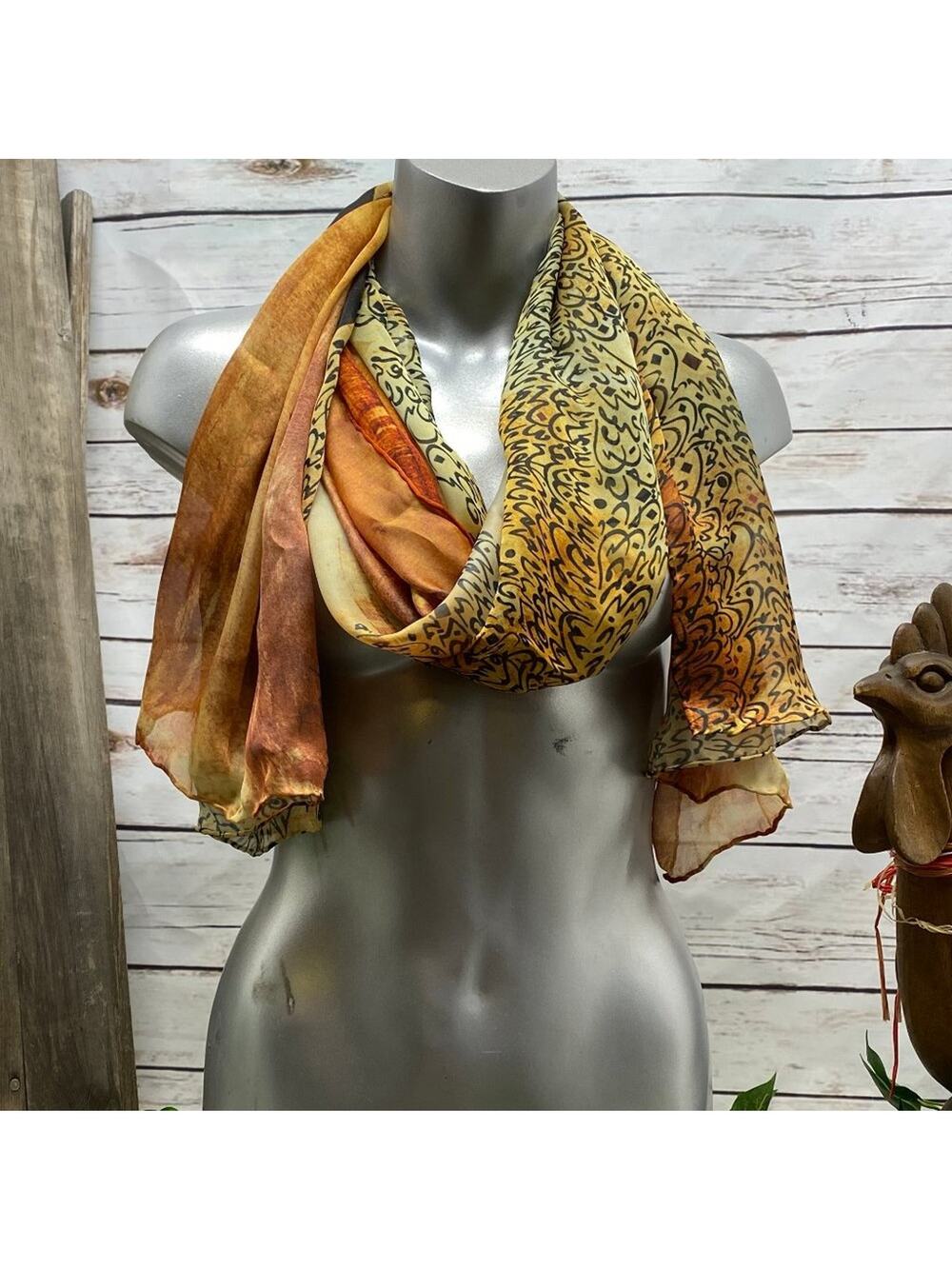 Malik 100% Silk Scarf Hand Stitched Rolled Edges Rectangle Fall Orange Malik